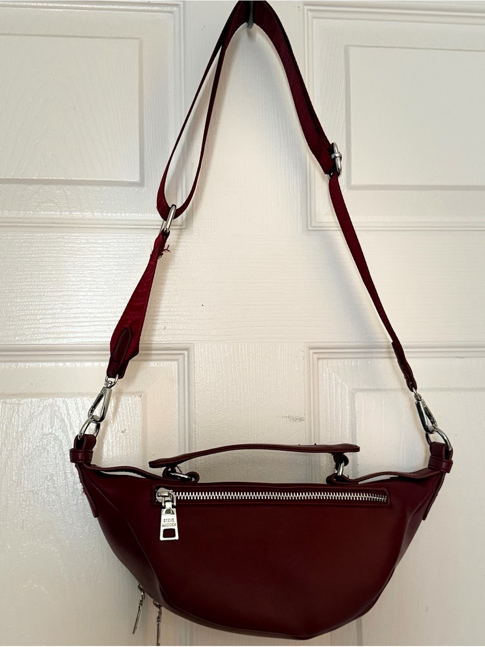 Steve Madden Wine Red Crossbody Bag with Silver Hardware